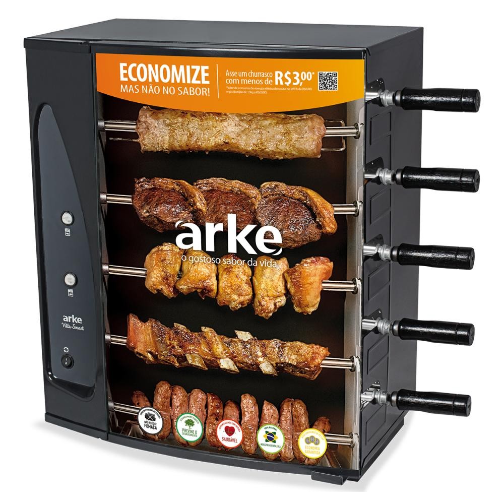 Churrasqueira Elétrica Arke Apartamento Rotativa Com 5 Espetos 220v Vitta Smart
