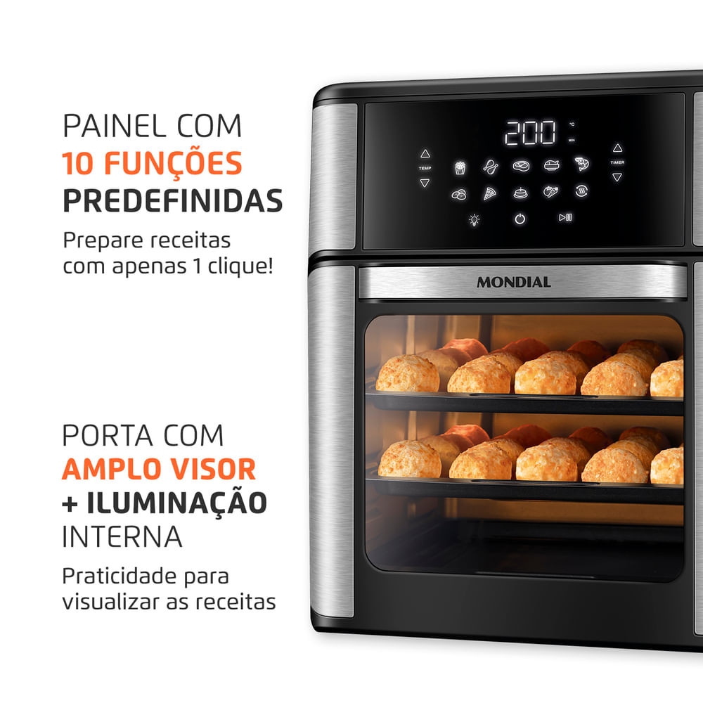Fritadeira Air Fryer Forno Oven 12L Mondial Preto e Inox0W AFON-12L-BI - 7