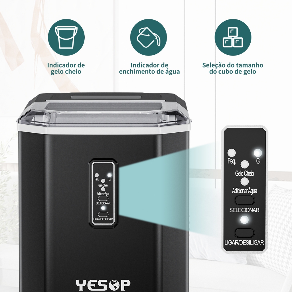 YESOP Máquina De Gelo Portátil Preto 12kg/dia 127V Produção Rápida Turbo Ice Para Casa E Bar - 4