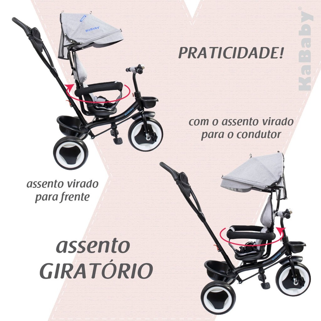 Triciclo Infantil 4 em 1 Multifuncional Carrinho de Bebê Com Empurrador e CapotaSolar-Kababy - 8