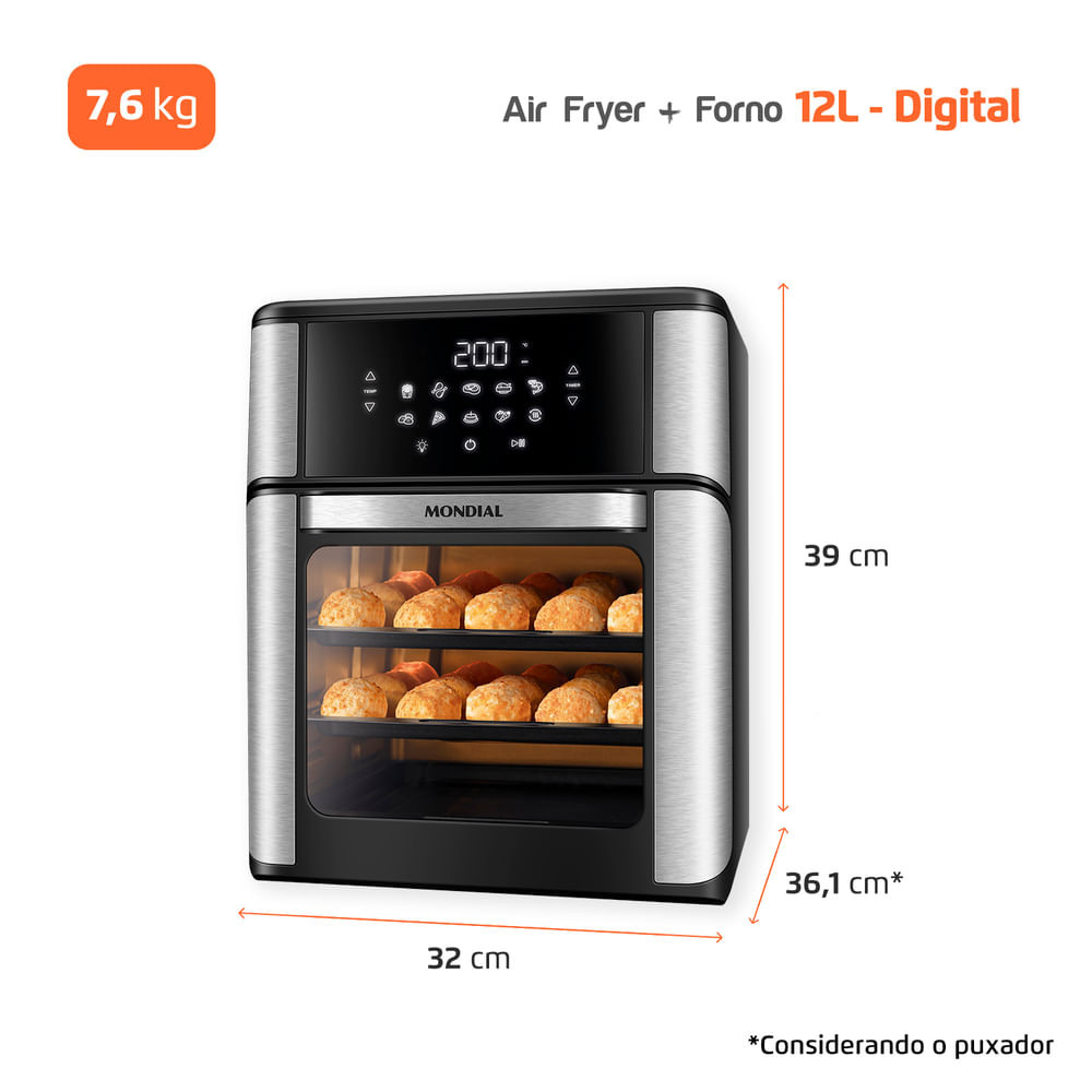 Fritadeira Air Fryer Forno Oven 12L Mondial Preto e Inox0W AFON-12L-BI - 9